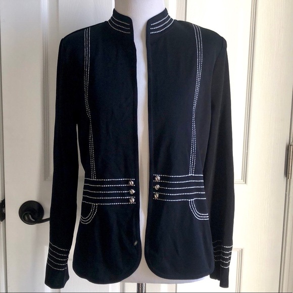 Ming Wang Black & White Knit Open Front Cardigan size Small - Picture 1 of 11
